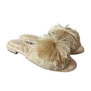Birdies The Songbird Champagne Pom Pom Slip On Mule Slippers Sz 7.5